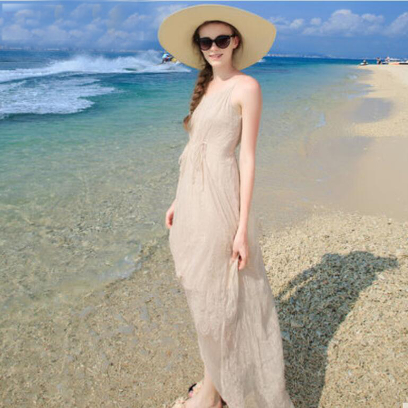 Women 100 Silk dress Beach dress 100% Natural Silk solid beige dress Holiday summer dresses